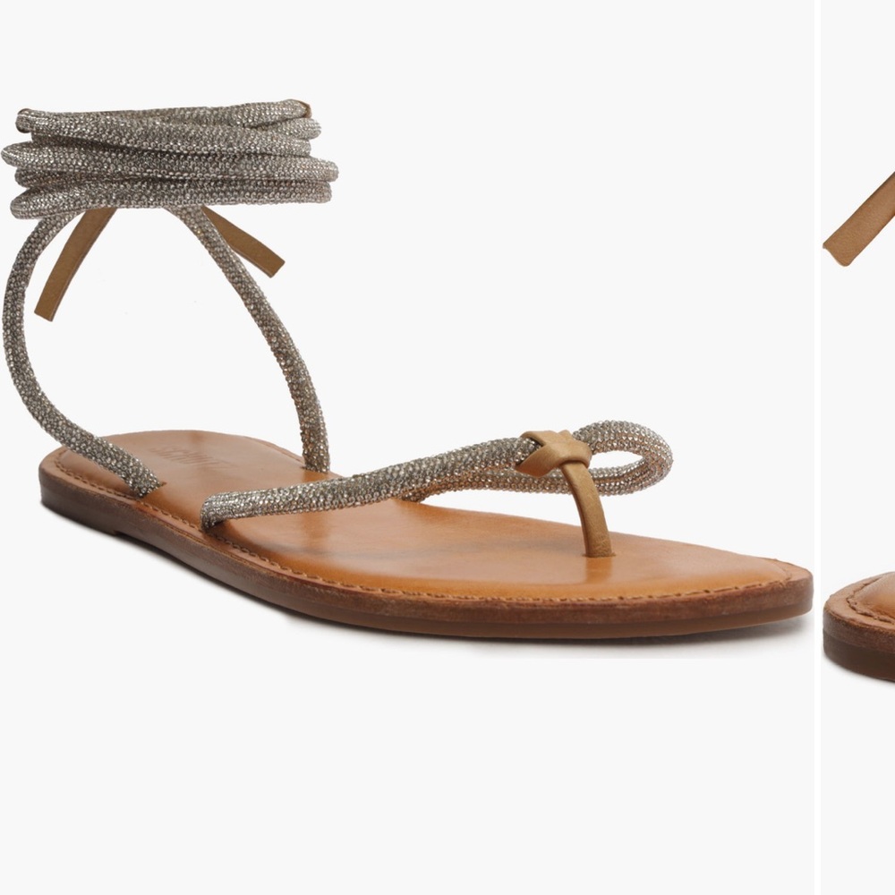 SCHUTZ Silver and Tan Wrap Sandals